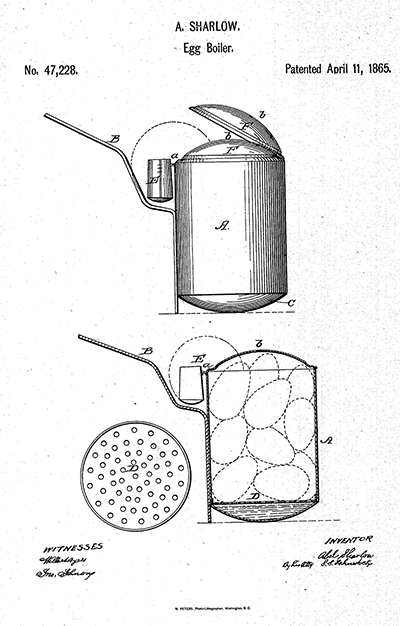 Patent Drawing Able Sharlow Egg Boiler