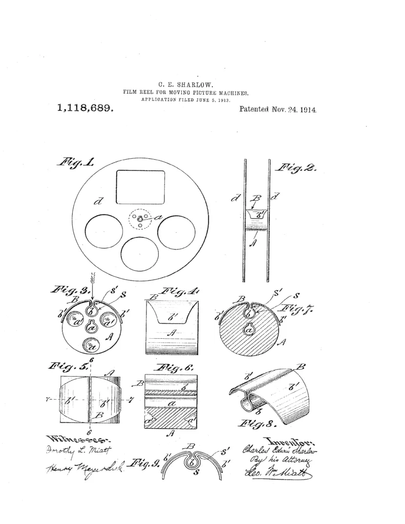 Charles Sharlow Film Reel Patent 1,118,689