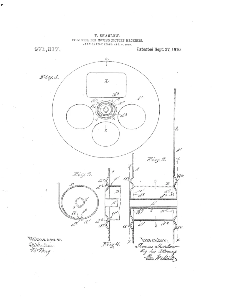 Thomas Sharlow Film Reel Patent 971,317, issued September 27, 1910