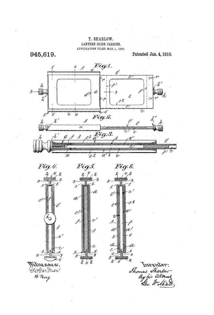 Thomas Sharlow Lantern Slide Carrier Patent 945619
